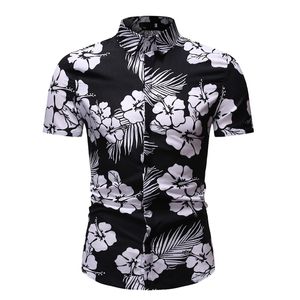 Mens Fashion Black White Floral Shirts Casual Button Down Short Sleeve Hawaiian Shirt Beach Holiday Slim Fit Party Shirts Tops 220527