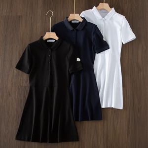 Designer Polo collar new pure color sport waist slim dress women summer cotton T shirt skirt