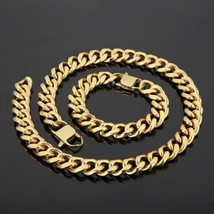 Chains mm Gold Stainless Steel Men Women Curb Cuban Link Chain Necklace Bracelet Punk HipHop Bike Biker Necklaces Bangle JewelryChains