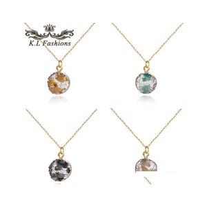 Collane con pendente Rotondo Druzy Collana girocollo in pietra di resina per le donne Moda Oro Catena regolabile Gioielli Regalo Pendenti con consegna a goccia Dh35Z