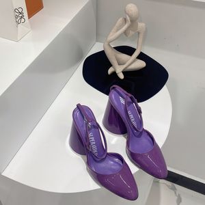Wholesale purple patent pumps for sale - Group buy The Attico Luz chunky Heeled shoes purple patent leather block heel pumps high heels buckle Ankle wrap closed toes shoe for women luxury designers factory footwear
