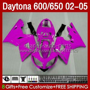 Motocykl Bodys na Daytona600 Daytona650 02-05 Bodywork 132NO.55 Cowing Błyszczący Pink Daytona 650 600 CC 02 03 04 05 Daytona 600 2002 2003 2004 2005 ABS Zestaw