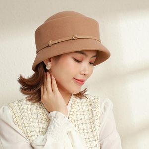 Chapéus de aba manchas 2022 Torta de porco simples 100% de lã Hat Hepburn fedora Weel Layer Cloche 55-58cm