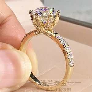 10k Yellow Gold Women Ring Diamonds 1 2 3 4 5 karat runda Cross Connection Wedding Party Engagemangsjubileum Ring 220816