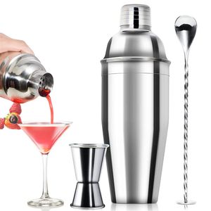 Bar Tools Cocktail Shaker with Measuring Jigger Mixing Spoon Stainless Steel Martini Mixer Built in Strainer KDJK2204