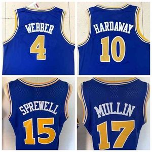 Nikivip Wholesale # 4 Chiris Webber # 17 Chris Mullin # 15 Latrell Sprewell # 10 Tim Hardaway Maglia da basket All Stitched Mesh Jersey vintage