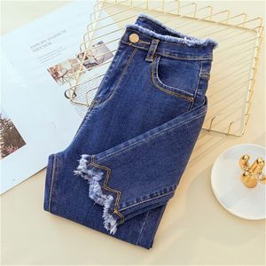 Jujuand rippade mager blyerts jeans kvinna plus storlek hög midja mamma stretch jeans dam denim byxor byxor kvinnor jeans lj200808