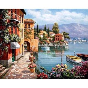 Painting By Numbers DIY Drop 50x65 60x75cm Beautiful water town Landscape Canvas Wedding Decoration Art picture Gift LJ200908