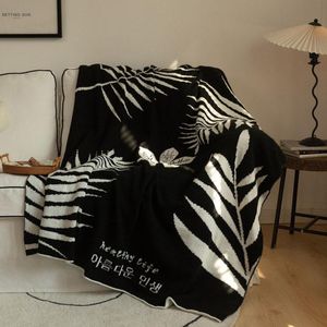 Wholesale lighted blanket for sale - Group buy Blankets Latest Nordic Light Luxury Sofa Blanket Black And White Leaves Knitted Warm Office Air conditioning Bed Shawl Cover NapBlankets