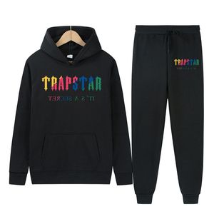 Autumn/Winter Brand TRAPSTAR Tracksuit Men's Hoodie Sports Sets Fashion Rainbow Plush Embroidery Fleece Sweatshirt Sweatpants 220602