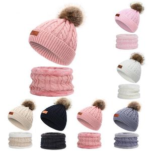 Шляпы шляпы детская шляпа шарф костюм осень зима Knitteed Kids Set Cotton Girls и мальчики-шея 2-8 лет