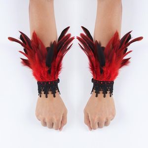 Armbåge knäskydd st spets fjäder handled manschetter svart verklig naturlig färgad tupp arm varmare fest cosplay kostym tillbehör handskar