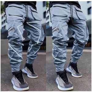 2024 New Men's Casual Cargo Pants Loose Plus Size Striped Multi Pocket Sports Fitness Hip Hop Jogging Pants S-3XL