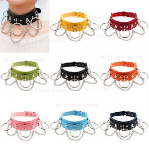 Exotic Sexy Leather Collar Necklace Choker Punk Nightclub O ring Chain Chokers Necklaces Neck Collar for women hip hop fashion jewelry