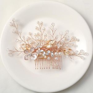Pearls Rose Gold Tiaras Hair Combs Crystal Rhinestone Clips Fashion Jewelry Bridal Wedding Accessories Headpiece Barrettes Brit22