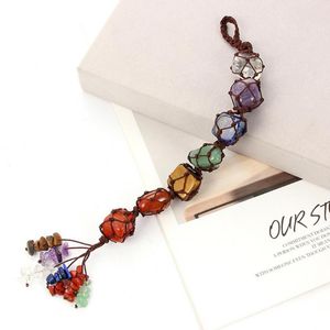 Decorações de interiores Ornamento pendurado borla Tassel Chakra Chakra Natural Crystal Stone Car Pingente 7 Tumbled Gemstone Stones DecorinterInterInteir