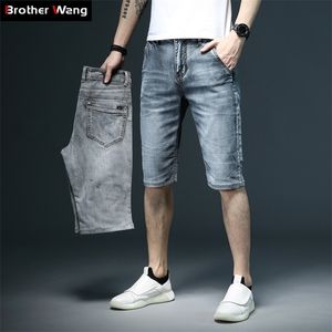 Summer męskie Slim Fit Krótkie dżinsy bawełniane stretch vintage dżinsowe szorki szare niebieskie krótkie spodnie męskie ubrania marki 210322