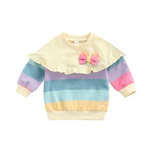 Hoodies & Sweatshirts Kids Sweater Rainbow Stripe Round Neck Long Sleeve Ruffle 220823
