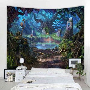 Fantasy Bridge Landscape Wall Rug Mandala Living Room Canvas Rugs Decoration Photo Fabric J220804