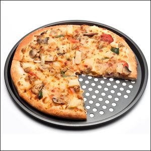 Tårta verktyg baksida kök matsal hem trädgård kol stål nonstick pizza bakpanna bricka 26 cm 28 cm 32 cm pizza-platta rätter hållare k