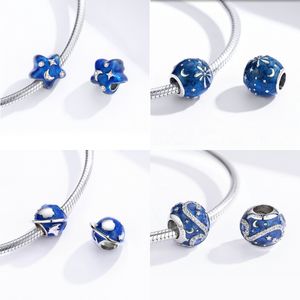 Tasarımcı Takı 925 Boncuklu Gümüş Fit Pandoras Charm 925 Bilezik Galaxy Star Moon Snowflake Perles Charms Set Kolye Diy İnce Boncuk Mücevherleri Anneler Günü Hediyesi