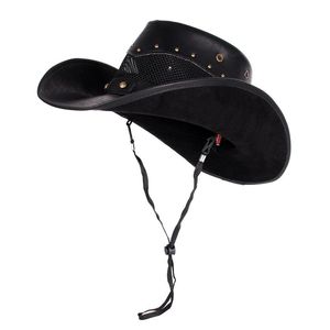 Berets 100% Leather Women Men Western Cowboy Hat Summer Mesh Breathable Sombrero Hombre Caps Dad Godfather Hats 2 Szie Plus SizeBerets