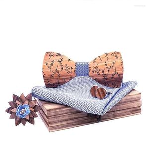 Bow Ties Sitonjwly Male Manual Wooden Handkerchief Cufflinks Brooch Set For Wedding Corbatas Designer Cravat Corsage SetBow Emel22