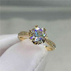 18K Yellow Gold Snowflake style 1ct 2ct 3ct Luxury Round Cut Moissanite jewelry Anniversary Engagement Ring