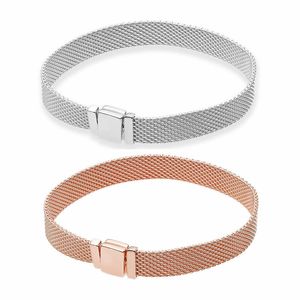 Armband-Stil, Mesh-Armband, 925er-Sterlingsilber, Damen- und Herren-Partyschmuck, mit Originalverpackung für Pandora-Armbänder mit rosévergoldeten Charms