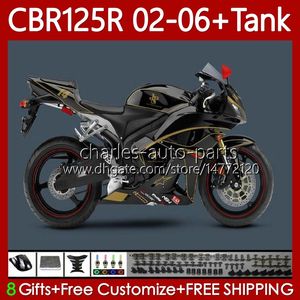 Vücut + Tank Kapağı Honda CBR-125R için 125CC CBR125RR için CBR 125 R CC 02-06 Altın Siyah Karoser 124NO.28 CBR-125 CBR125R 02 03 04 05 06 CBR 125R 2002 2003 2004 2005 2006 PERAVER