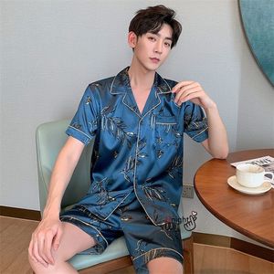 M 5XL MEN SUMMER PAJAMA يضع رجلًا كبيرًا تمثال نصفي سراويل شورت ساتان ساتان نوم يرتدي PIJAMAS PAJAMA MUJER 4X 220628