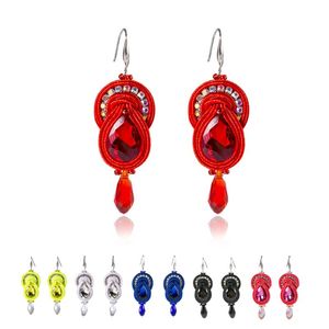 Dangle & Chandelier Ethnic Boho Soutache Hook Earrings Handemade Weaving Crystal Decor Women's Earring Red Pink Blue Black White Cute Je