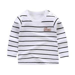 T-shirts Autumn Kids Baby Girls Boys Long Sleeve Tops Cotton Round Neck Tee Shirt Blus Klädskjortor