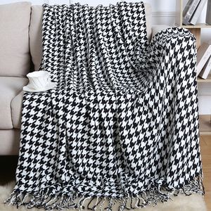 Blanket Knitted Blanket Thousand Bird Lattice Tassel Sofa Blanket