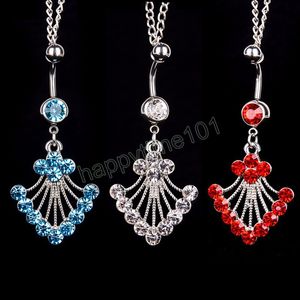 Sparkly Rhinestone Chain Dangle Navel Piercings Stainless Steel Belly Button Rings Waist Chain Piercing Body Jewelry