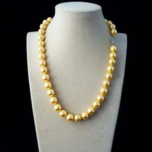20 tum Pretty 10mm Gold South Sea Shell Pearl Necklace