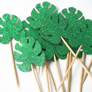 Palm Leaf Cake Toppers Jungle Tropical Party Green Cupcake Birthday Party Hawaiian Luau Decor