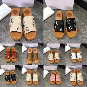 Women Designer Sandals Woody Espadrille Platform Wedge Mules Canvas Slides Slipper Thong Slingback Square Toe Shoes Storlek 35-42