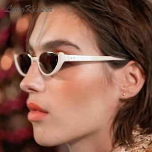 Sunglasses Trendy Designer Brand Lady Sexy Cateye Semi rimless Women Cat Eye Shiny Glasses Pink Lens Beach OculoSunglasses