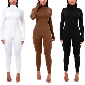 Gym Clothing Women Slim Long Sleeve Sport Jumpsuit Solid Color High Collar Back Zipper Siamese Trousers Sexy For AutumnGym