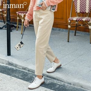 Inman Autumn New 도착 레이디 여성 예술 레트로 스타일 느슨한 스트레이트 모양 편안한 면화 여성 조커 롱 바지 201012