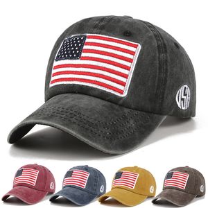 Berretto da baseball unisex in cotone lavato vintage con bandiera americana, ricamo, uomo e donna, sport all'aria aperta, cappelli USA