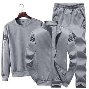 Running Men's Tracksuit Waffle Solid Cotton Sweat Absorbering 3st Set With Cardigan Pullover och Sweatpants 220803