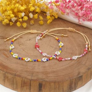 Bohemia colorful flowers glass bead bracelet designer jewelry woman party blue red pink beads knot South American Cute Bracelets for Teen Girls Size Adjustable