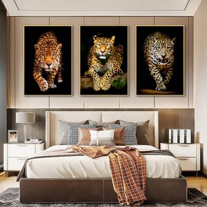 Walking Leopard Posters Prints Canvas Painting Wild Animal HD Pictures Wall Art Panther Decoration Picture for Living Room Decor