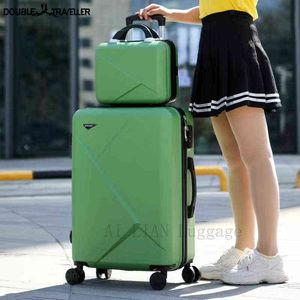 ABSPC -Reisekoffer auf Rädern Trolley Gepäckset Green Rolling Case Frauen Kosmetikbeutel Inch Carry J220708 J220708