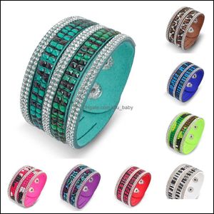 Charm Bracelets Bracelet Crystal Luxury Leather Statement Bangles Beautifly With Magic Closure Crystals Brac Baby Dhew9