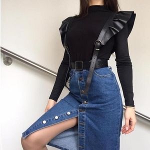 Belts Women Body Bondage Sexy Bra Harness Leather Black Buckle Ruffles Split Joint Wide Belt Waistband Garter StrapsBelts Fred22