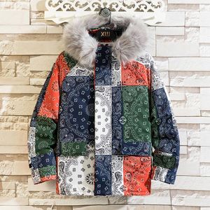 Masculino para baixo Parkas bandana casacos Paisley jaqueta de sopro à prova de vento 2022 Winter moda moda acolchoada acolchoada parka casual zíper harajuku bolha