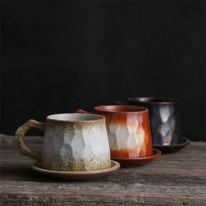 Wholesale japanese ceramic espresso cups resale online - Custom Japanese Coarse Pottery Coffee Cup And Saucer Set Vintage Reusable Ceramic Cappuccino Espresso Aftern Tea Drip Mug